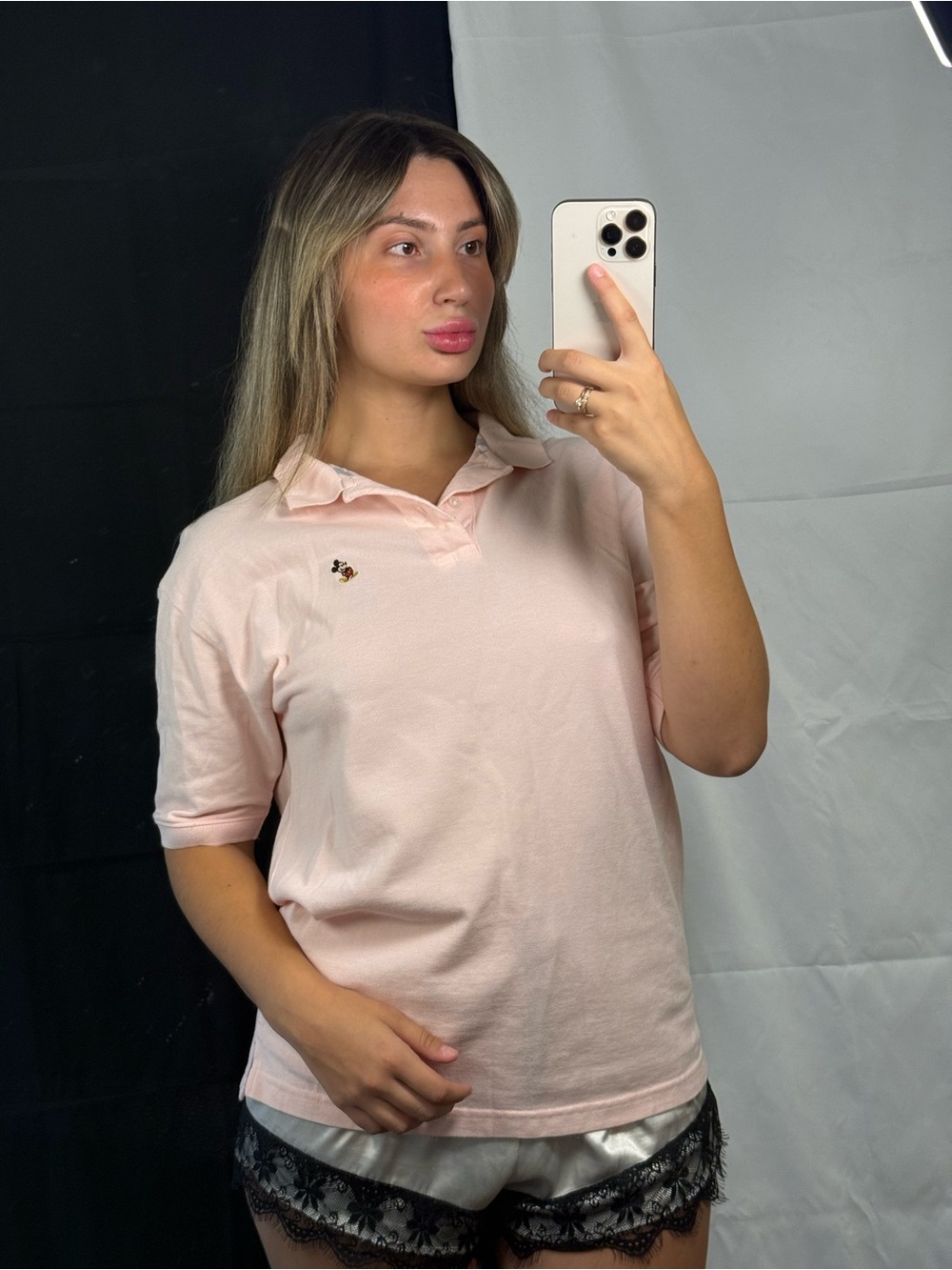 Disney Pale Pink Polo Top with Embroidered Chest Motif